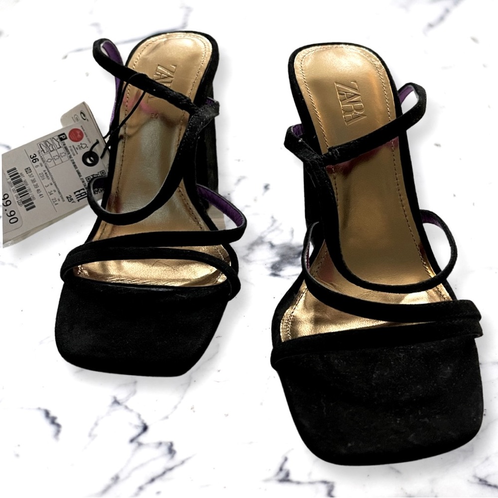 Zara Blue Collection Suede Black Block Heels